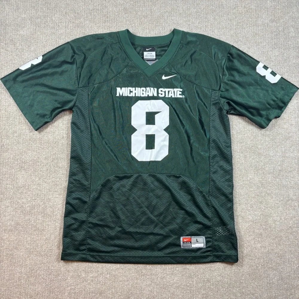 Nike Michigan State Spartans Green Football‎ Jersey #8 Youth Size Large EUC